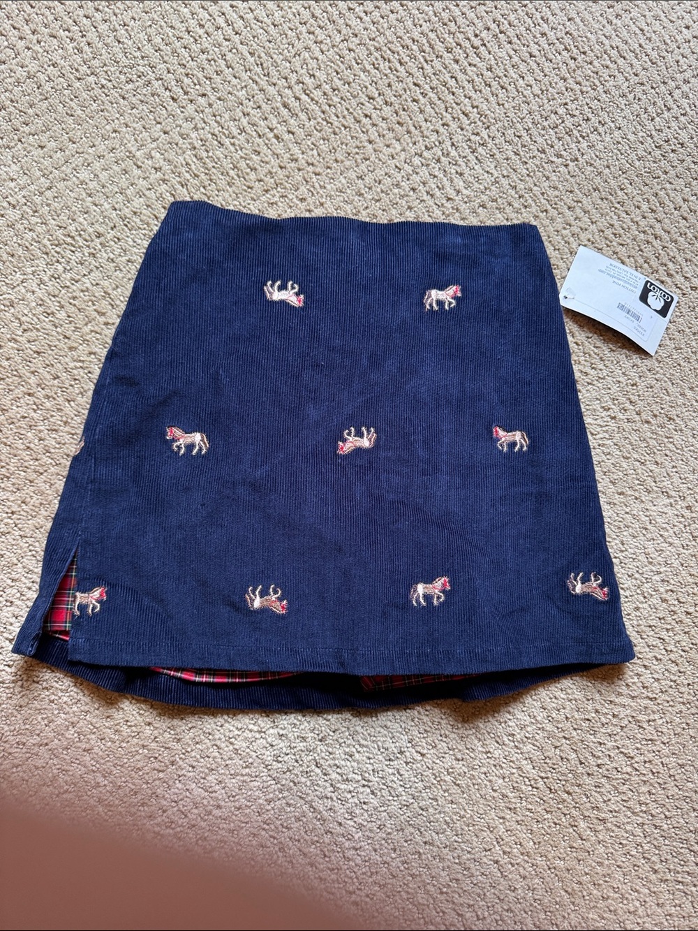 NWT- Embroidered Pony Navy Corduroy Skort with Plaid Lining-size 6-adorable!
